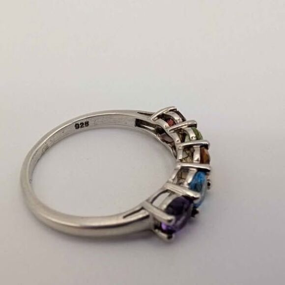 Vintage Multi Stone Rainbow Sterling Silver Ring Size 7 - Picture 5 of 6